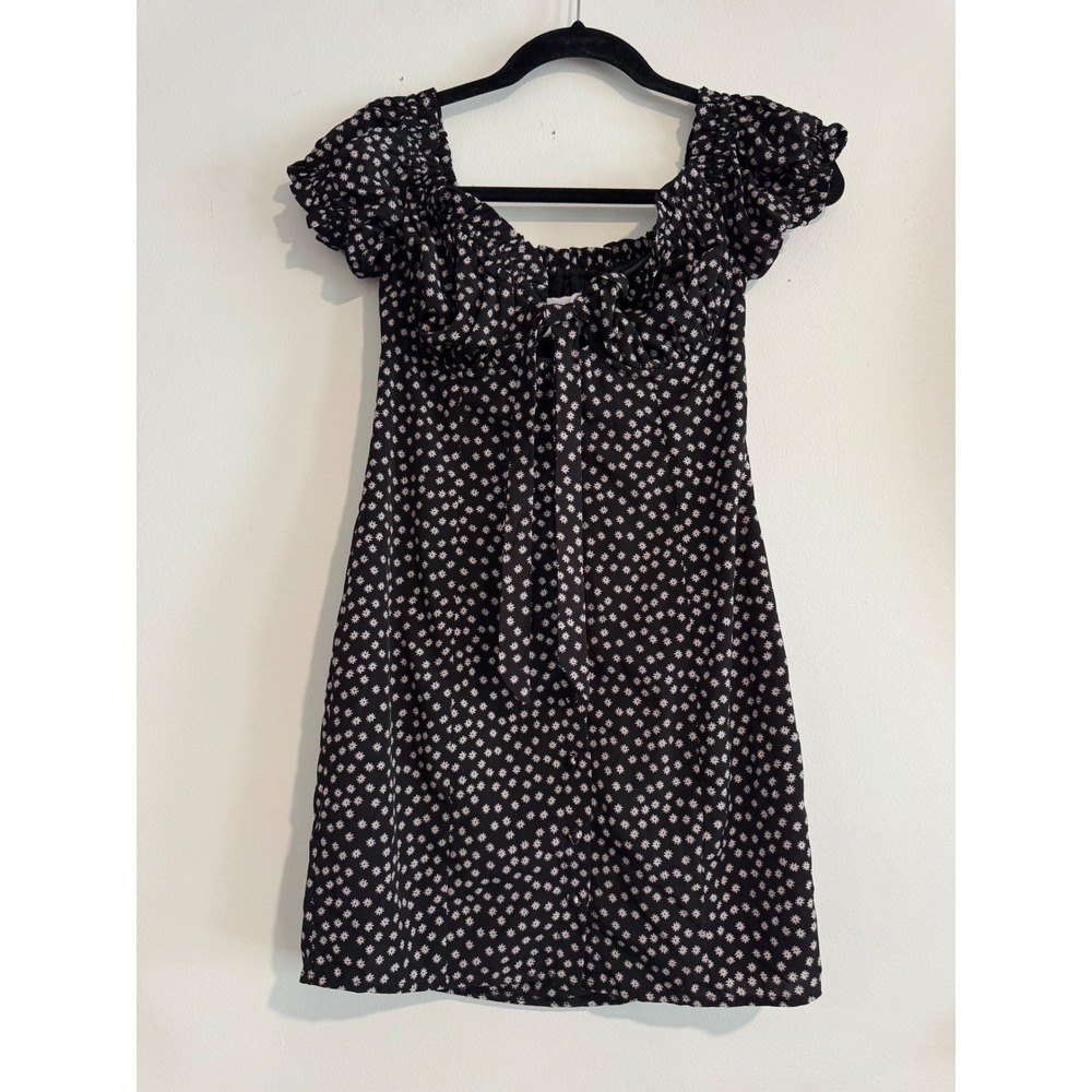 Princess Polly Daisy Floral Milkmaid Mini Dress Womens 6 Black Puff Sleeve